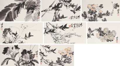 郭味蕖 花卉册页 镜心（十开选八）